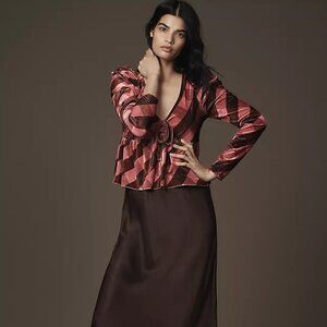 Anthropologie Maeve Velvet Babydoll Top (NEW - Pink)
